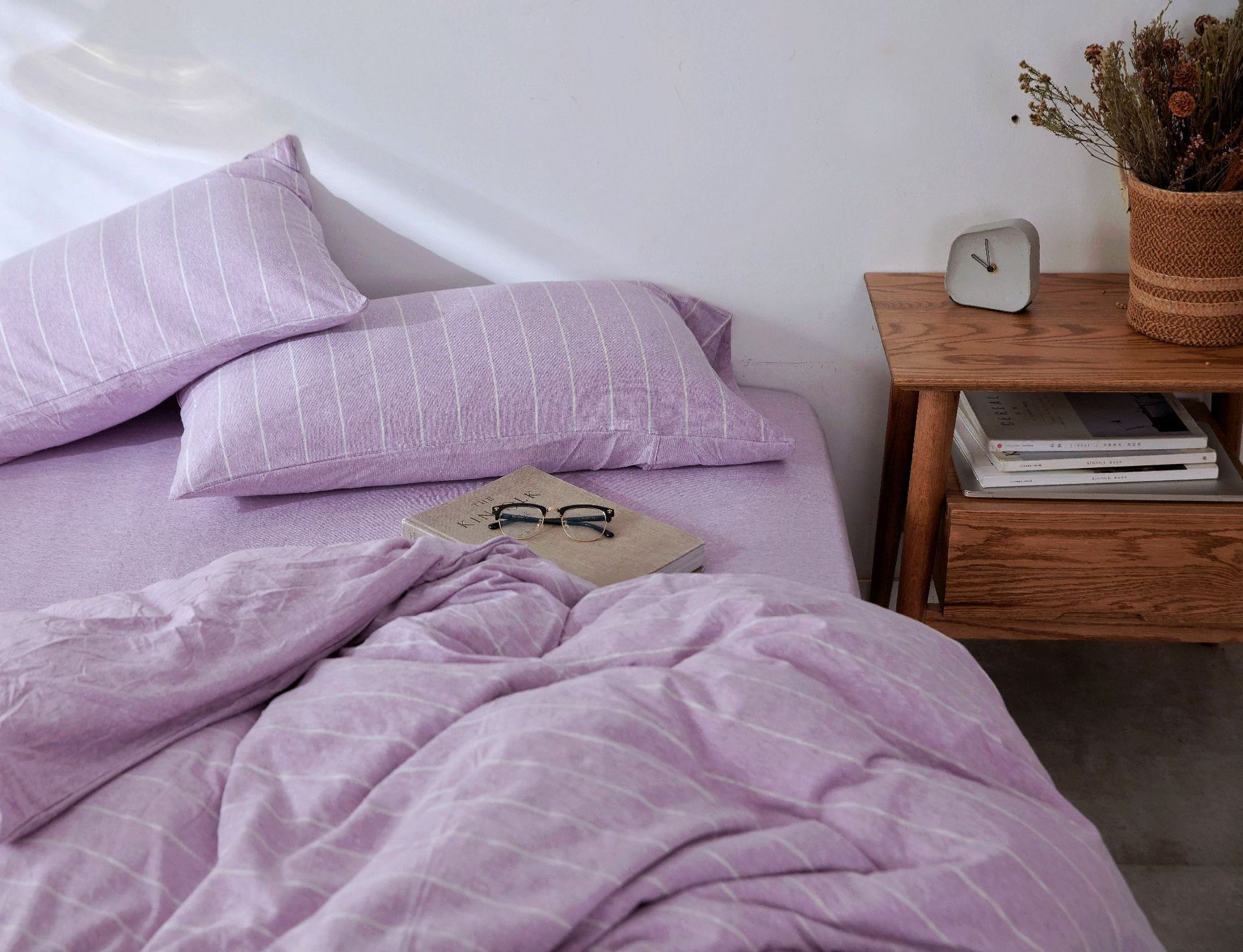 Four-Piece Set of Japanese Style Muji Knitted Cotton Striped Bedding Set 1.5 1.8 M Bedding Wholesale Four-Piece Set of Japanese Style Muji Knitted Cotton Striped Bedding Set 1.5 1.8 M Bedding Wholesale
