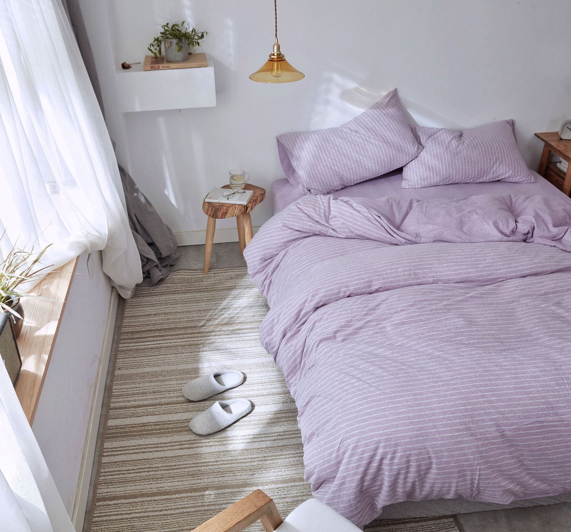 Four-Piece Set of Japanese Style Muji Knitted Cotton Striped Bedding Set 1.5 1.8 M Bedding Wholesale Four-Piece Set of Japanese Style Muji Knitted Cotton Striped Bedding Set 1.5 1.8 M Bedding Wholesale