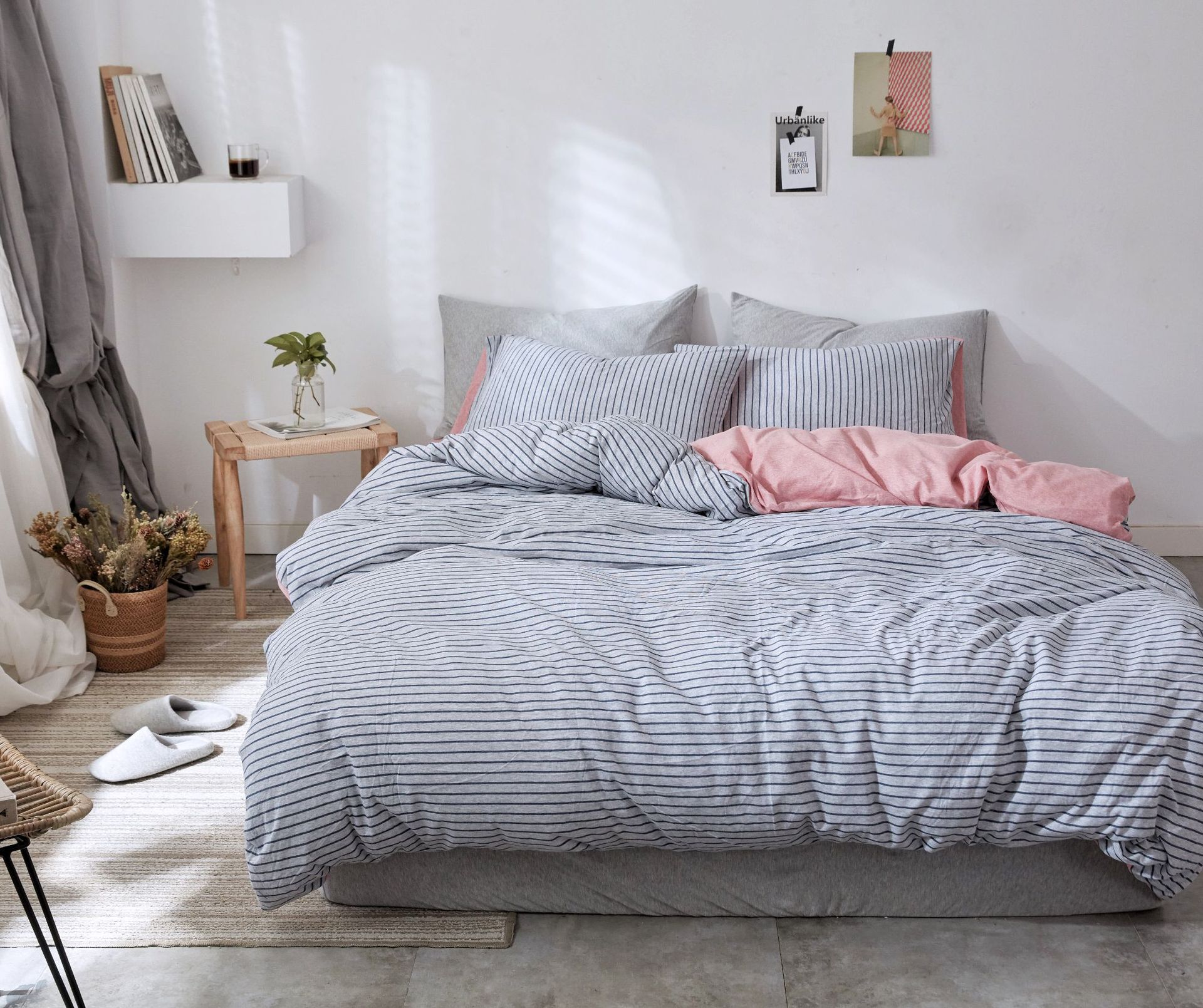Four-Piece Set of Japanese Style Muji Knitted Cotton Striped Bedding Set 1.5 1.8 M Bedding Wholesale Four-Piece Set of Japanese Style Muji Knitted Cotton Striped Bedding Set 1.5 1.8 M Bedding Wholesale