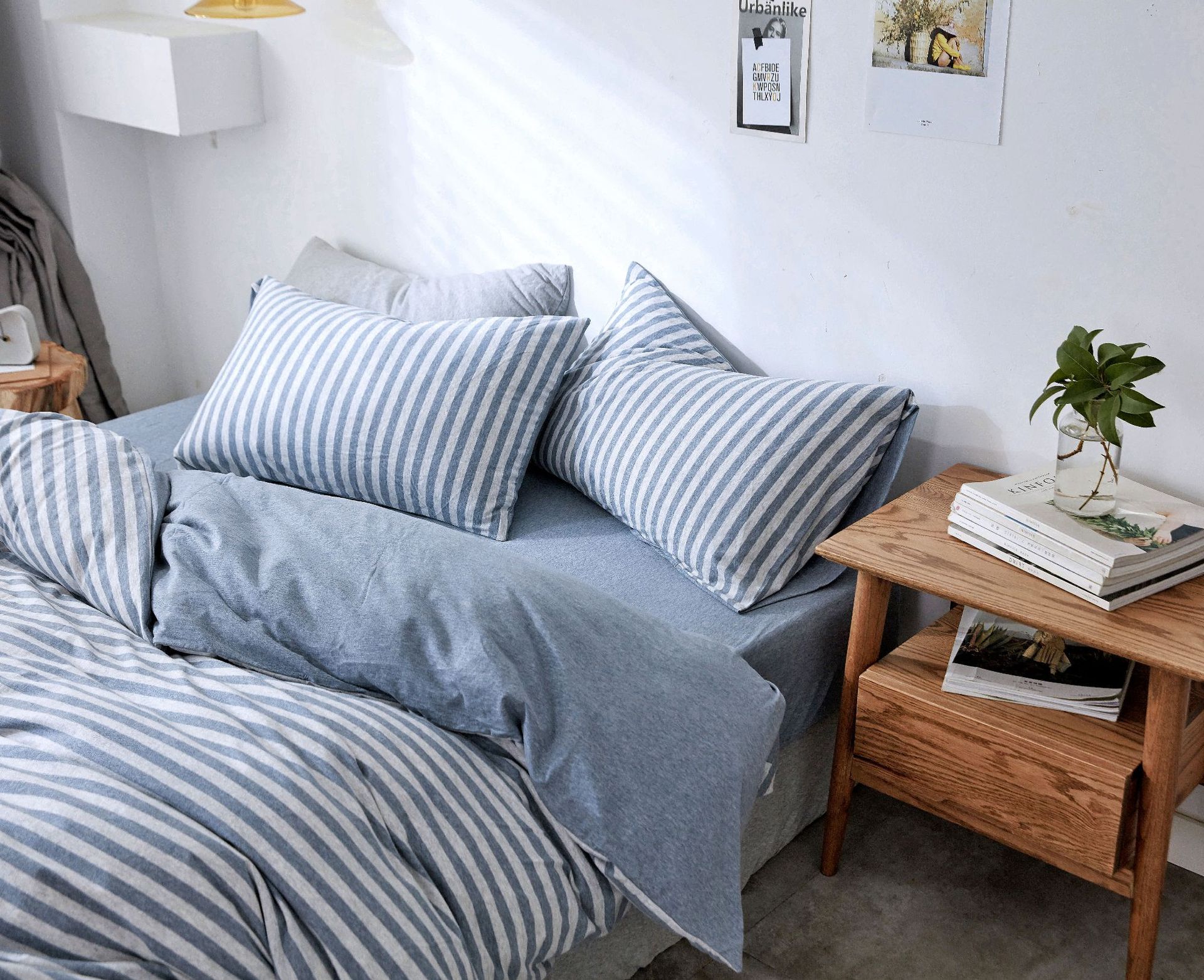 Four-Piece Set of Japanese Style Muji Knitted Cotton Striped Bedding Set 1.5 1.8 M Bedding Wholesale Four-Piece Set of Japanese Style Muji Knitted Cotton Striped Bedding Set 1.5 1.8 M Bedding Wholesale