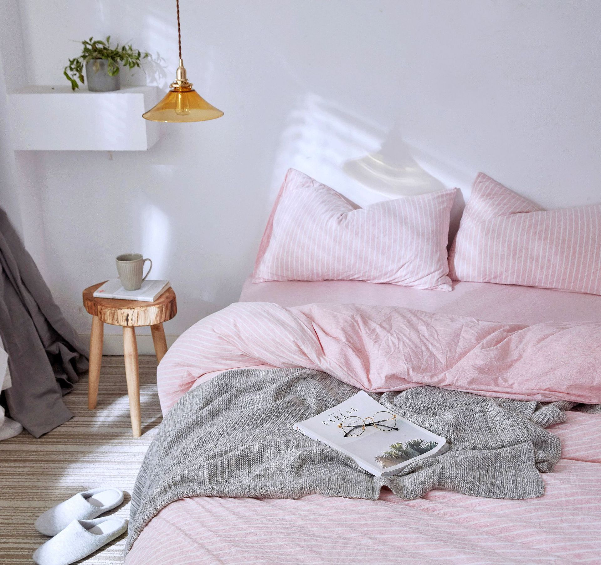 Four-Piece Set of Japanese Style Muji Knitted Cotton Striped Bedding Set 1.5 1.8 M Bedding Wholesale Four-Piece Set of Japanese Style Muji Knitted Cotton Striped Bedding Set 1.5 1.8 M Bedding Wholesale