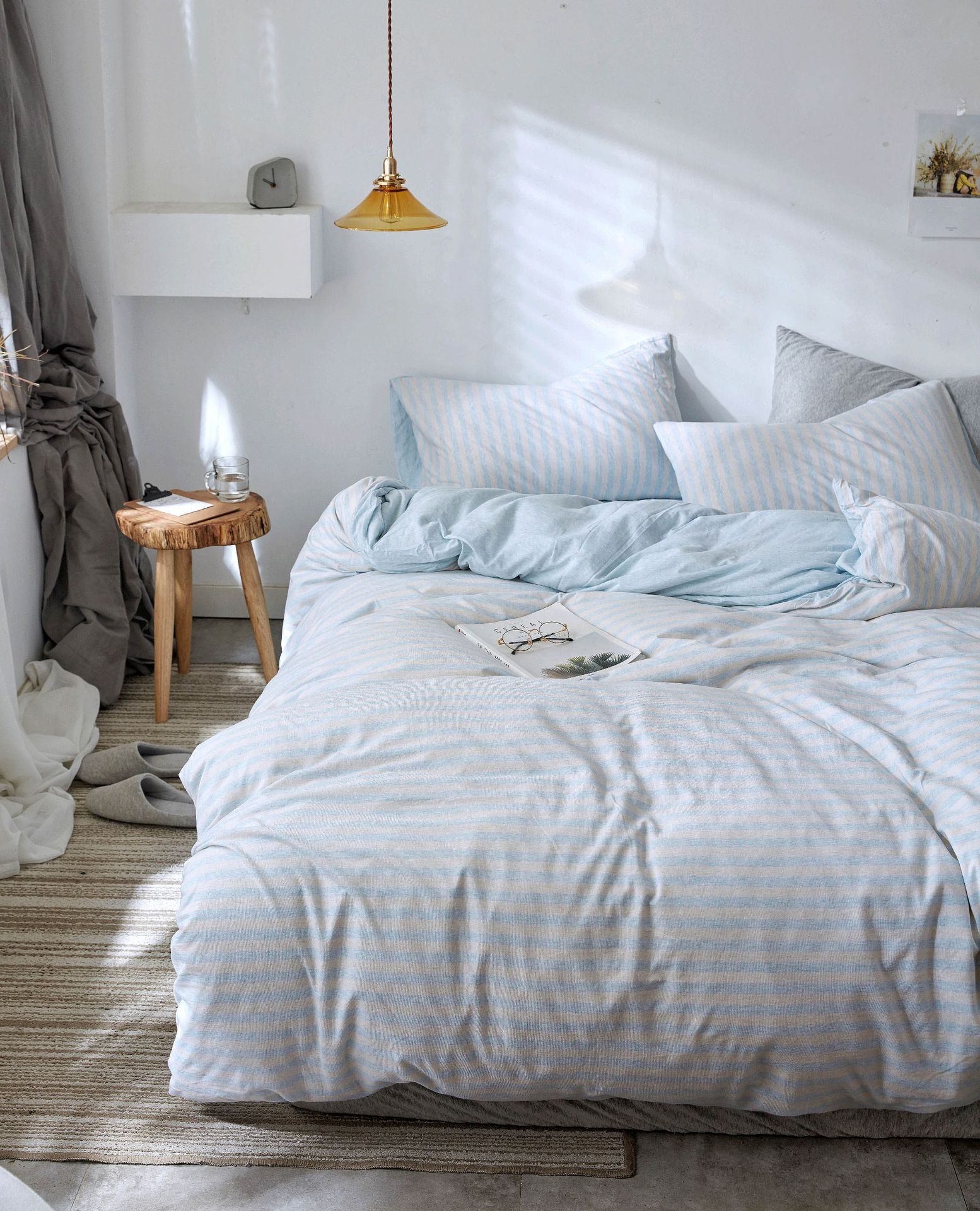Four-Piece Set of Japanese Style Muji Knitted Cotton Striped Bedding Set 1.5 1.8 M Bedding Wholesale Four-Piece Set of Japanese Style Muji Knitted Cotton Striped Bedding Set 1.5 1.8 M Bedding Wholesale