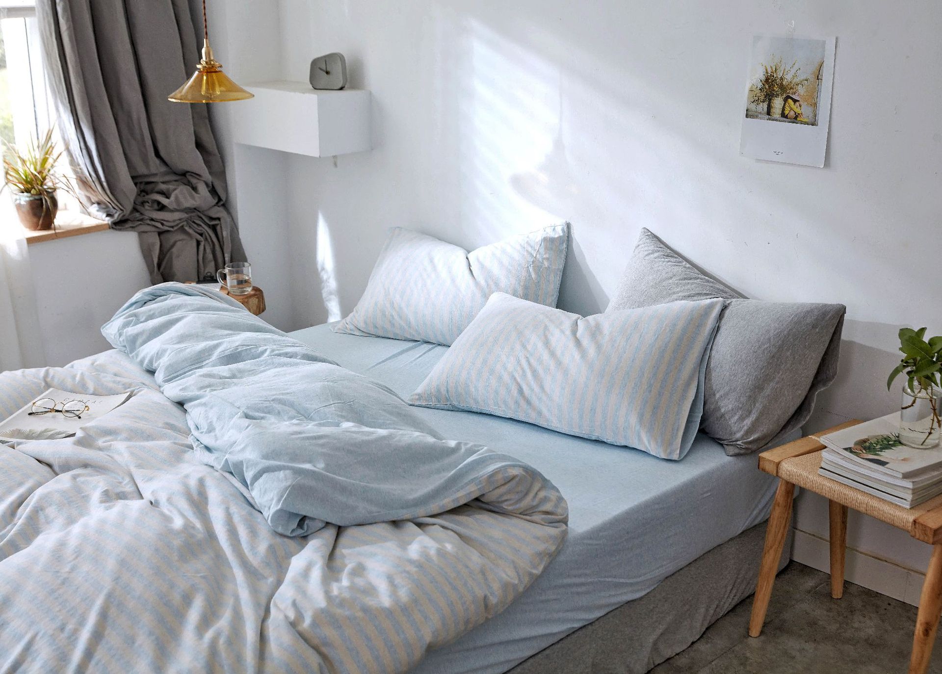 Four-Piece Set of Japanese Style Muji Knitted Cotton Striped Bedding Set 1.5 1.8 M Bedding Wholesale Four-Piece Set of Japanese Style Muji Knitted Cotton Striped Bedding Set 1.5 1.8 M Bedding Wholesale