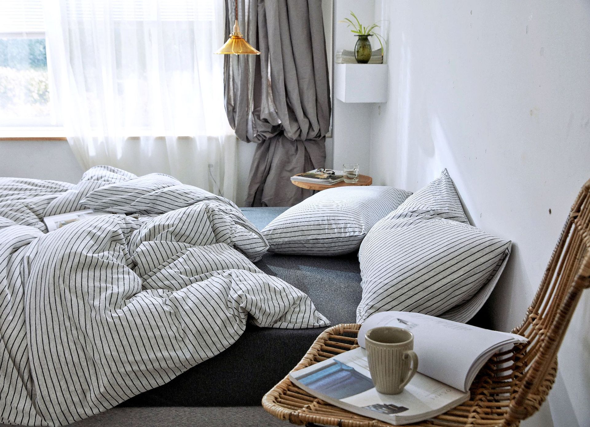 Four-Piece Set of Japanese Style Muji Knitted Cotton Striped Bedding Set 1.5 1.8 M Bedding Wholesale Four-Piece Set of Japanese Style Muji Knitted Cotton Striped Bedding Set 1.5 1.8 M Bedding Wholesale
