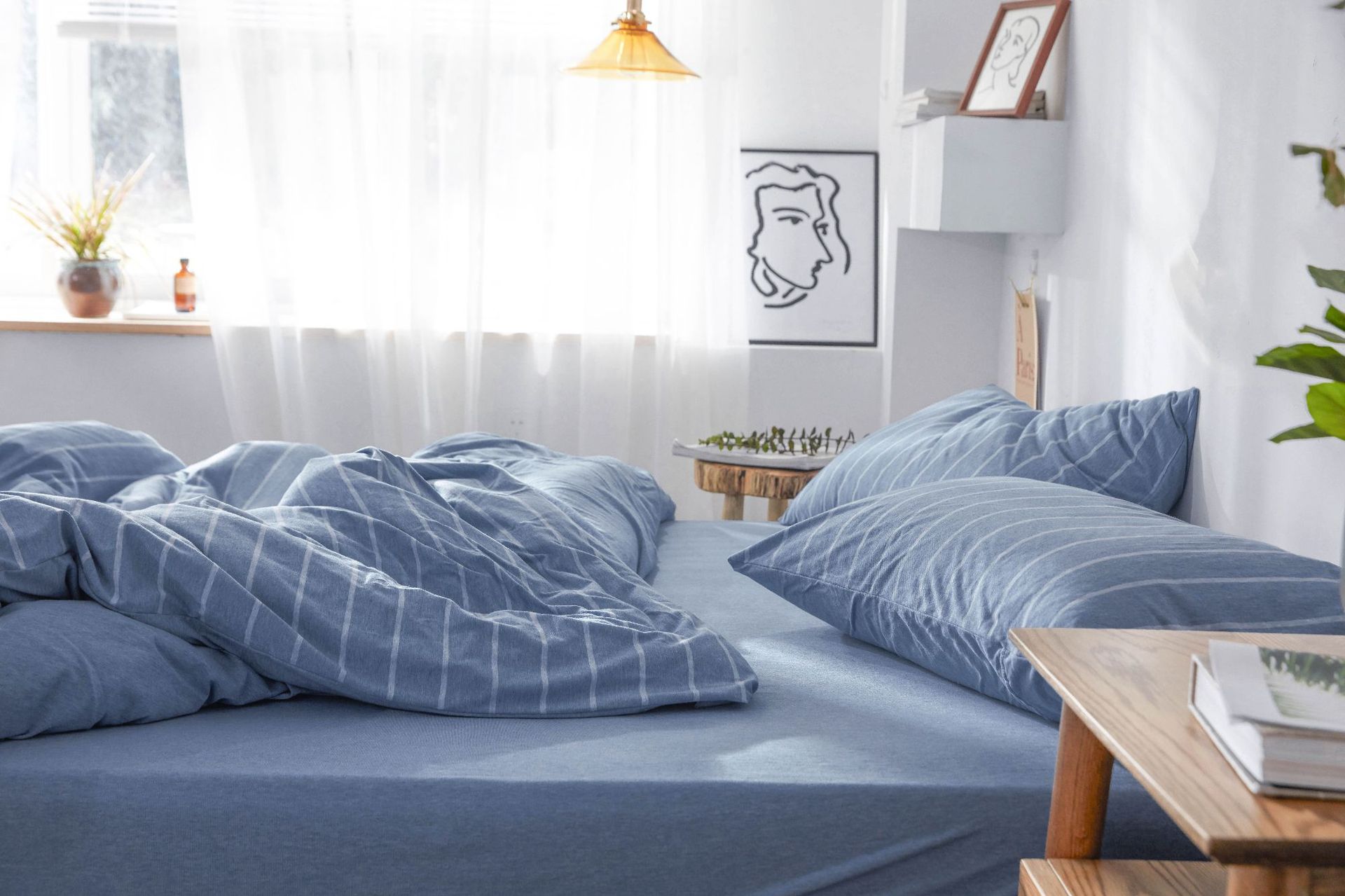 Four-Piece Set of Japanese Style Muji Knitted Cotton Striped Bedding Set 1.5 1.8 M Bedding Wholesale Four-Piece Set of Japanese Style Muji Knitted Cotton Striped Bedding Set 1.5 1.8 M Bedding Wholesale