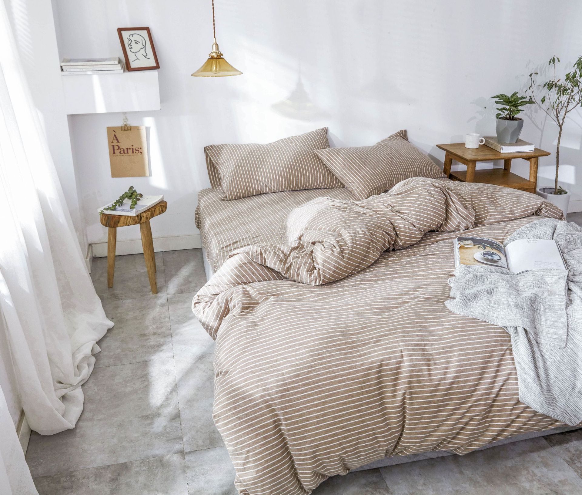 Four-Piece Set of Japanese Style Muji Knitted Cotton Striped Bedding Set 1.5 1.8 M Bedding Wholesale Four-Piece Set of Japanese Style Muji Knitted Cotton Striped Bedding Set 1.5 1.8 M Bedding Wholesale