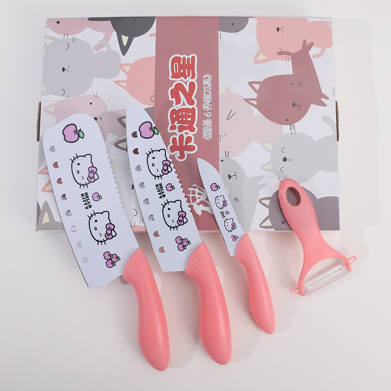Printed FourPiece Bedding Set Knife NonStick Paint Process Household Knife Set Blade Arc Handle Printing Kitchen Knife