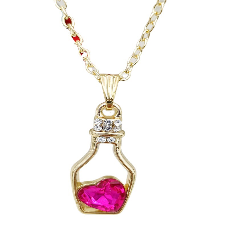 Creative Fashion Popular Heart Shape Crystal Necklace Trend Gold Plating Diamond Drift Bottle Pendant Female Accessories