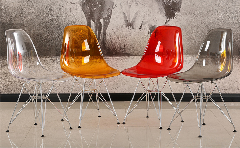 PC Transparent Eames Chair Nordic Creative Negotiation Eames Chair Transparent Plastic Plated Iron Leg Chair PC Transparent Eames Chair Nordic Creative Negotiation Eames Chair Transparent Plastic Plated Iron Leg Chair