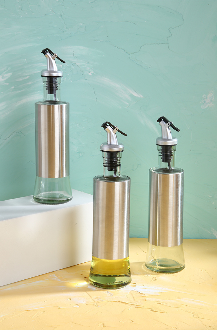 Stainless Steel Press Type Glass Oil Bottle Soy Sauce Bottle Oil Pot Leak-Proof 300ml Kitchen Glass Seasoning Bottle Stainless Steel Press Type Glass Oil Bottle Soy Sauce Bottle Oil Pot Leak-Proof 300ml Kitchen Glass Seasoning Bottle