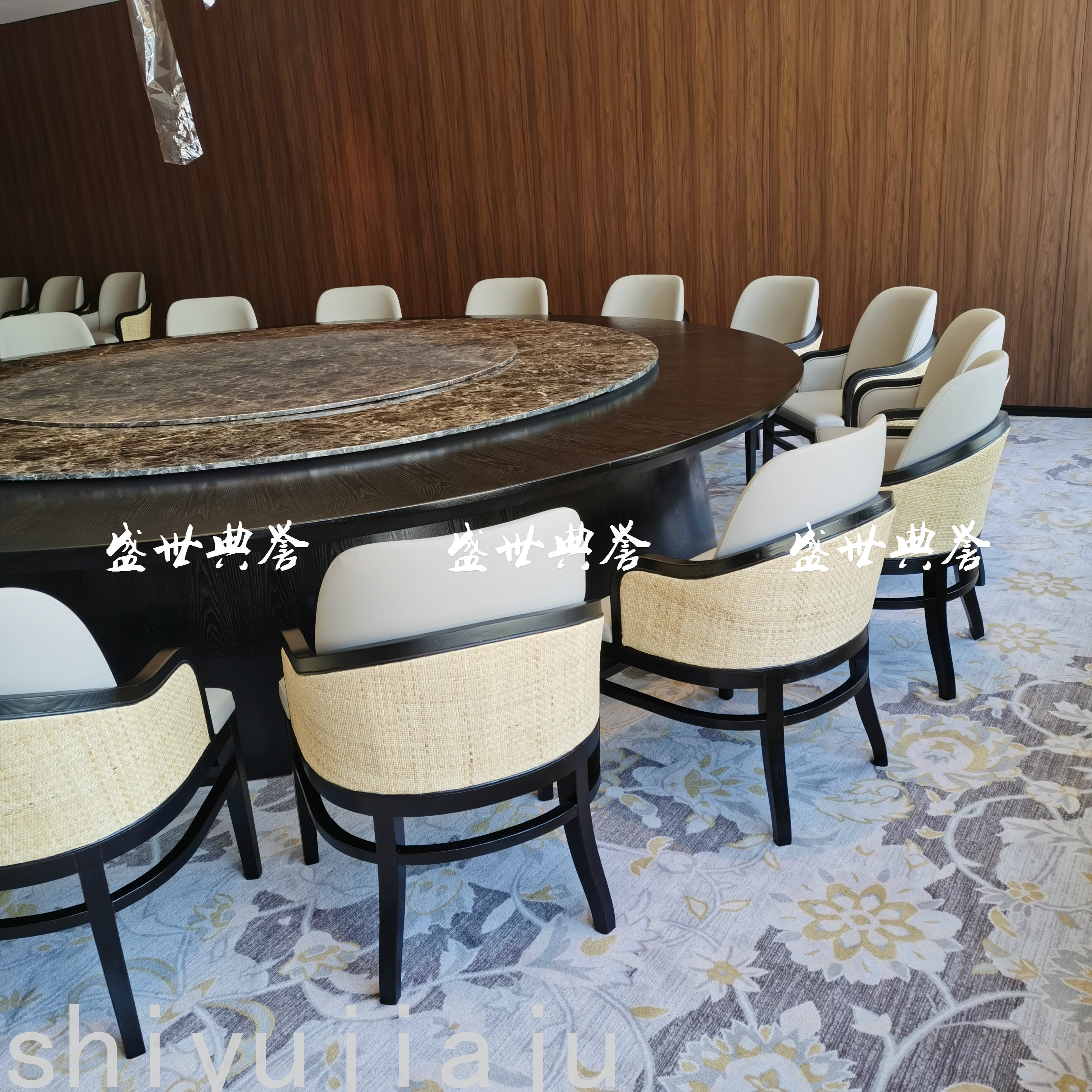 Hotel Solid Wood Electric round Table Dining Chair Box Rattan Solid Wood Dining Chair Club Chinese Style Rattan Chair