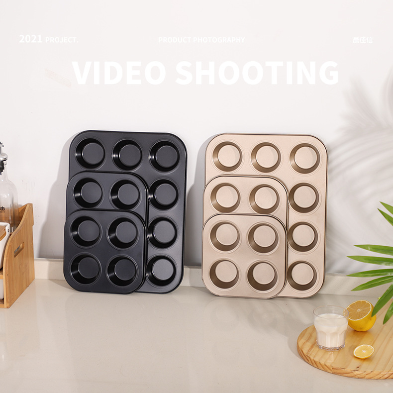 Factory Wholesale Non-Stick 6 12-Hole Cake Mold round Flat Muffin Cup Baking Tray Household Oven Baking Mold
