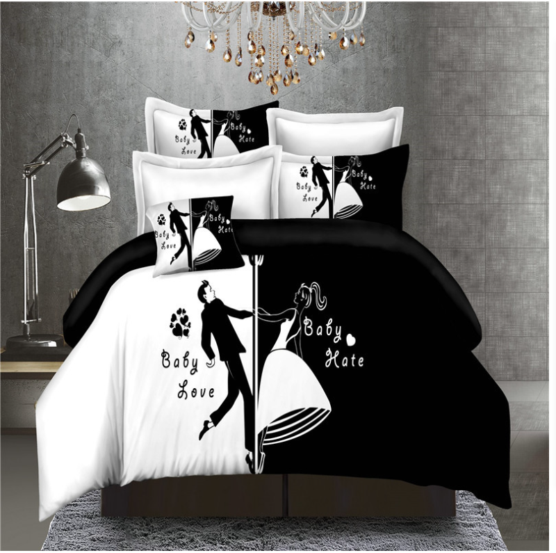 Simple personality modern wind black and white active printing four-piece bedding set Simple personality modern wind black and white active printing four-piece bedding set