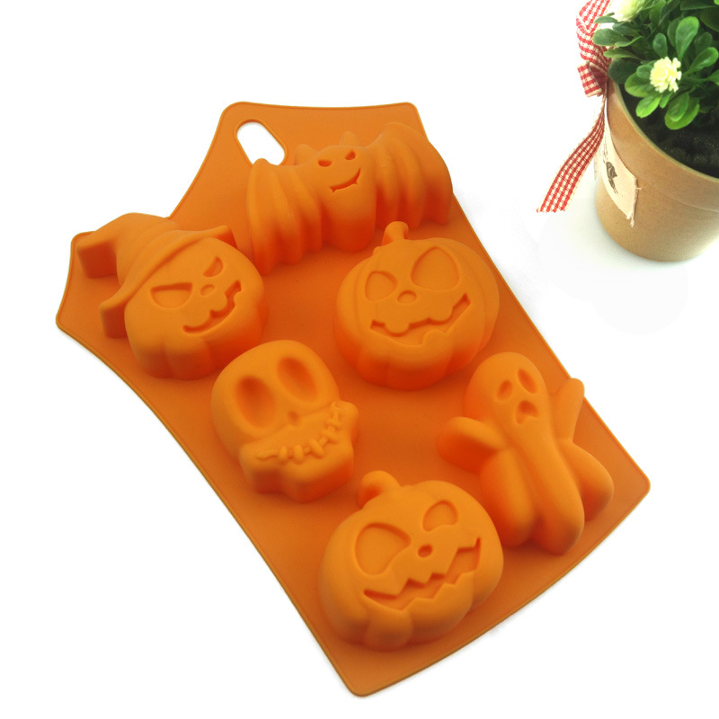 Silicone Cake Mold 6 Hole Halloween Halloween Doll Pumpkin Skull Baking Mold DIY 