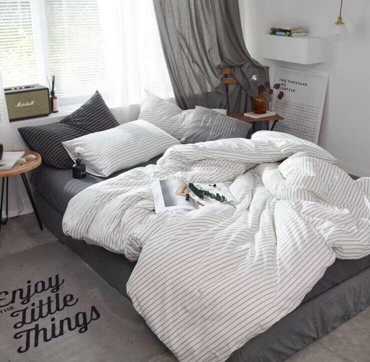 Four-Piece Bedding Set Yarn-Dyed Washed Cotton Brushed Quilt Cover Foreign Trade Home Textile Raw Materials Plain