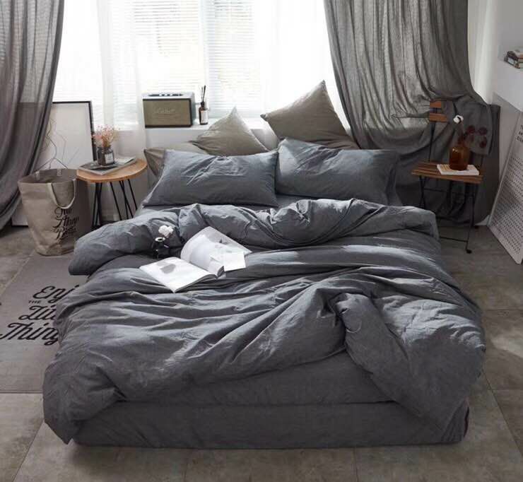 Four-Piece Bedding Set Yarn-Dyed Washed Cotton Brushed Quilt Cover Foreign Trade Home Textile Raw Materials Plain