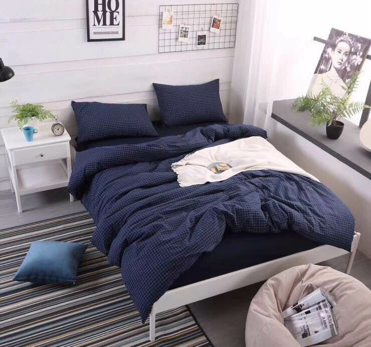 Four-Piece Bedding Set Yarn-Dyed Washed Cotton Brushed Quilt Cover Foreign Trade Home Textile Raw Materials Plain