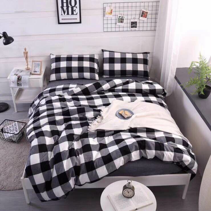 Four-Piece Bedding Set Yarn-Dyed Washed Cotton Brushed Quilt Cover Foreign Trade Home Textile Raw Materials Plain