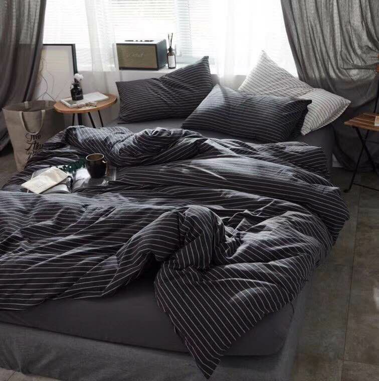 Four-Piece Bedding Set Yarn-Dyed Washed Cotton Brushed Quilt Cover Foreign Trade Home Textile Raw Materials Plain