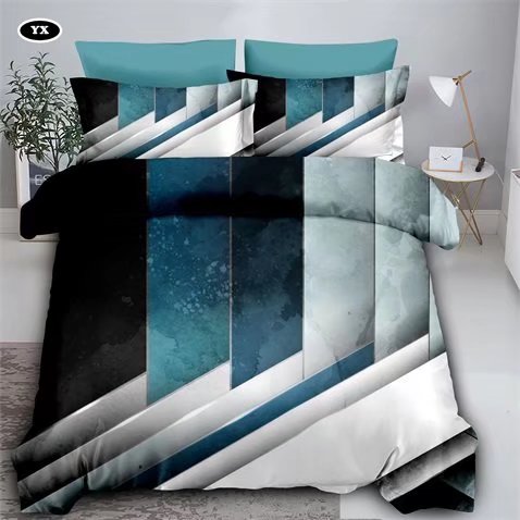 Fashion Simple Geometric Pattern Ling-Shaped Color Blocking Four-Piece Bedding Set Fashion Simple Geometric Pattern Ling-Shaped Color Blocking Four-Piece Bedding Set
