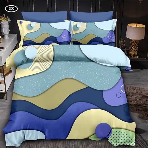 Fashion Simple Geometric Pattern Ling-Shaped Color Blocking Four-Piece Bedding Set Fashion Simple Geometric Pattern Ling-Shaped Color Blocking Four-Piece Bedding Set