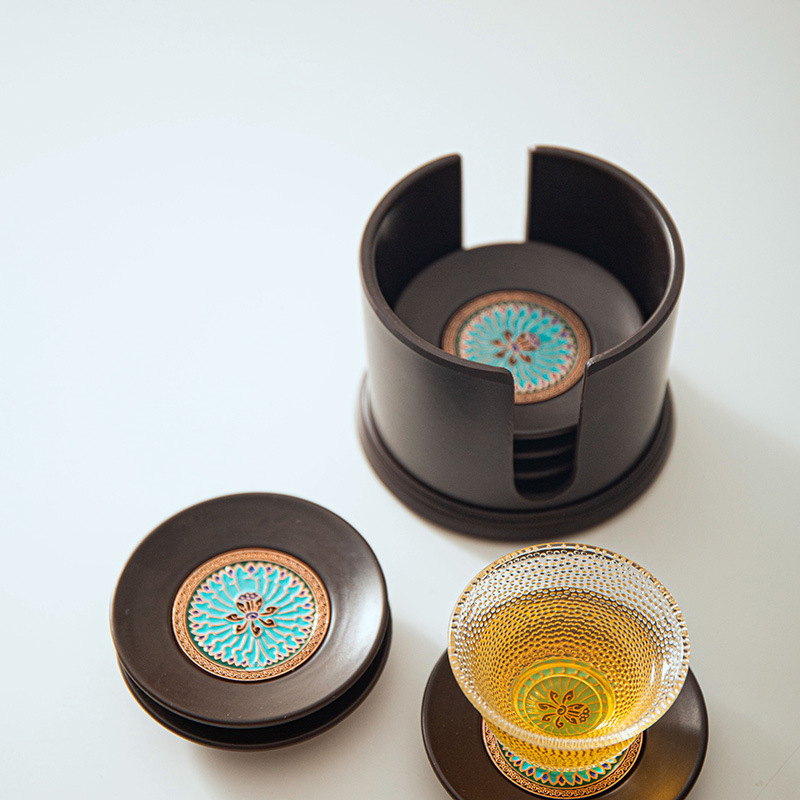 round Small Bakelite Cloisonne Tea Mat Enamel Coaster Tea Cup Ceremony Kombucha Cup Saucer Creative Tea Set Accessories