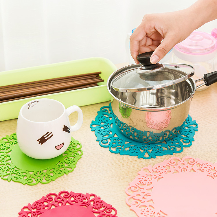 2061 round Silicone Cup Mat Lace Flower Teacup Mat Heat Proof Mat Non-Slip Coaster Bowl Plate Placemat T