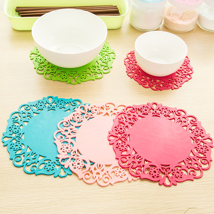 2061 round Silicone Cup Mat Lace Flower Teacup Mat Heat Proof Mat Non-Slip Coaster Bowl Plate Placemat T
