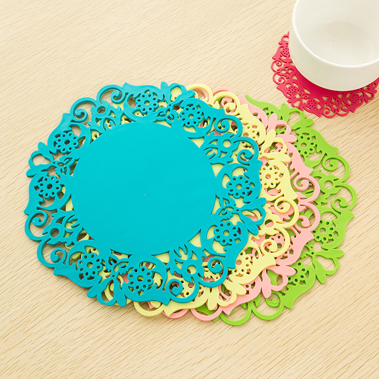 2061 round Silicone Cup Mat Lace Flower Teacup Mat Heat Proof Mat Non-Slip Coaster Bowl Plate Placemat T