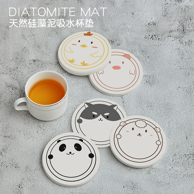 Japanese Cartoon Diatomite round Coaster Diatom Ooze Teacup Mat Absorbent Heat Insulation Moisture Proof Coffee Cup Mat Wholesale