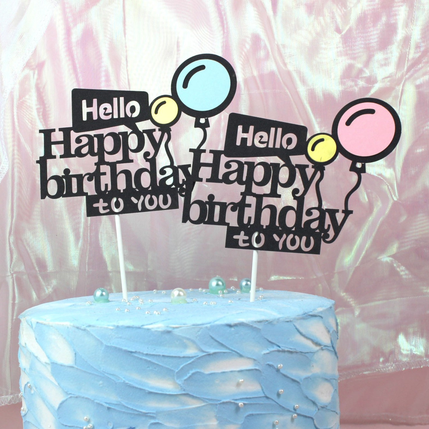 Birthday Cake Decoration Card Pink and Blue Balloon Baby Children&#039;s Birthday Party Supplies Dessert Table Plug-in