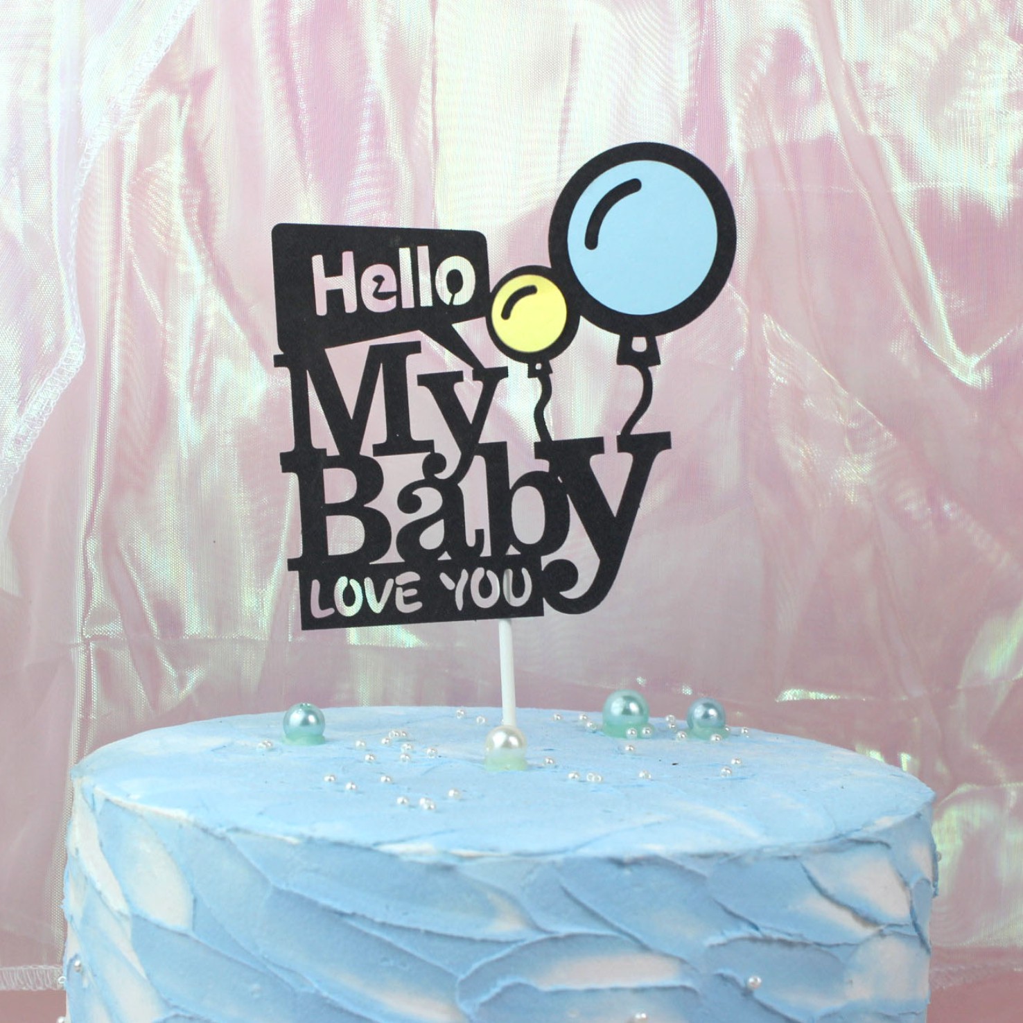 Birthday Cake Decoration Card Pink and Blue Balloon Baby Children&#039;s Birthday Party Supplies Dessert Table Plug-in