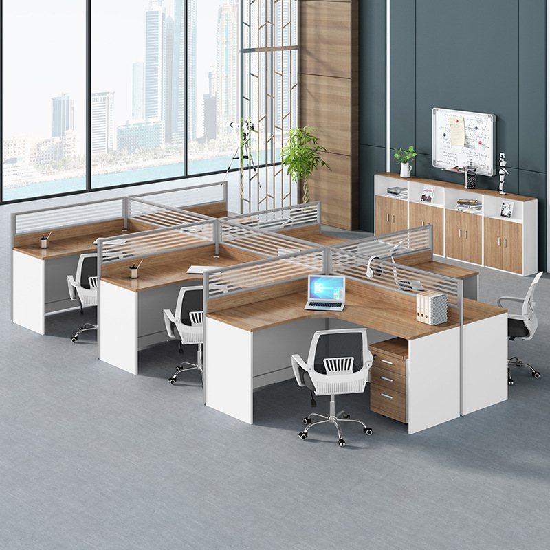Staff Table and Chair Combined Office Furniture Simple Four-Person Station 4 Staff Card Holder 6 People Office Desk with Chinese Screen Card Position