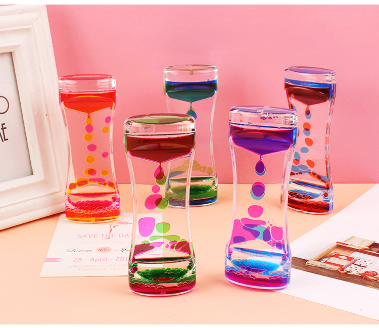 Wholesale Kg41 Two-Color Liquid Oil Leakage Oil Drops Hourglass Timer Decompression Crafts Creative Gift Decoration