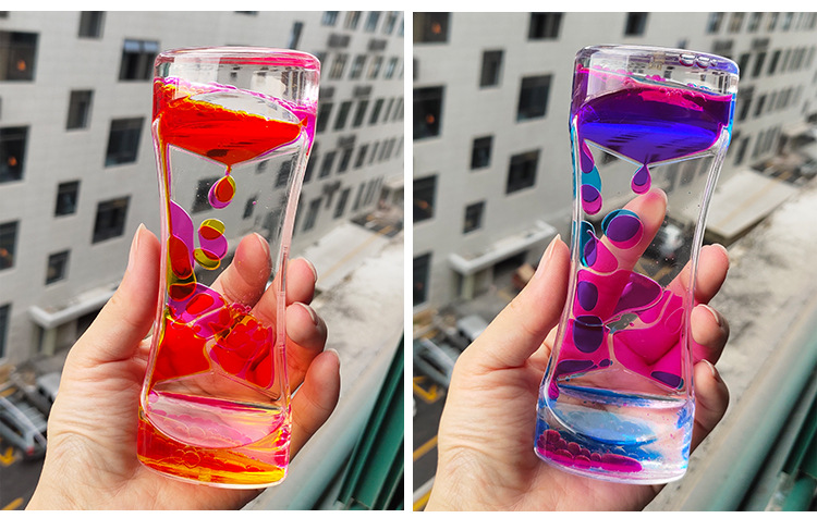 Wholesale Kg41 Two-Color Liquid Oil Leakage Oil Drops Hourglass Timer Decompression Crafts Creative Gift Decoration