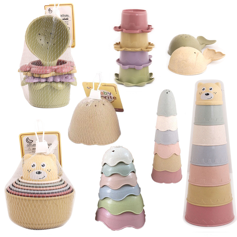 2021 Exclusive for Cross-Border Children&#039;s Educational Fun Shape Layers Hourglass Stacked Cup Straw Color Science and Education Bath Toys