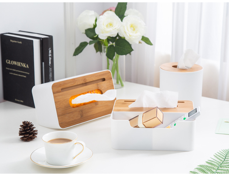 Tissue Box round Roll Paper Rectangular Rectangular Tissue Compartment Storage Box Can Stand Mobile Phone