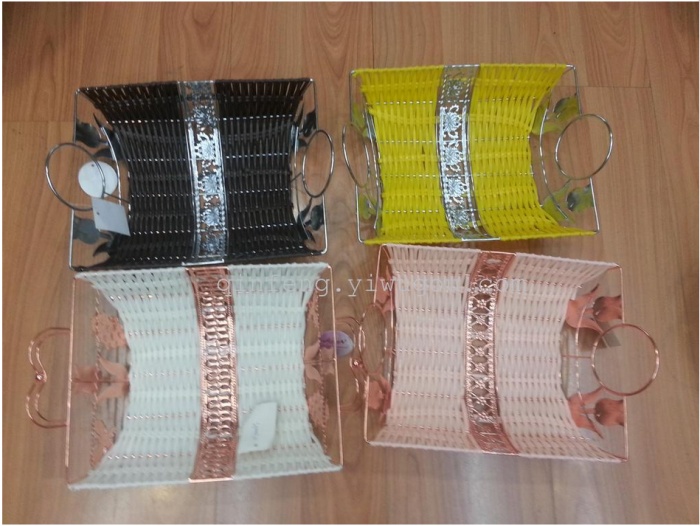 With a hollowed out metal film side glue Rattan Baskets stainless steel shelves Home Furnishing ornament storage basket With a hollowed out metal film side glue Rattan Baskets stainless steel shelves Home Furnishing ornament storage basket