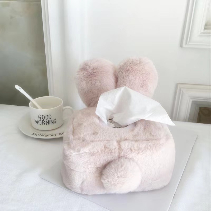 Soft and Adorable Cute Pink Rabbit Plush Tissue Cover Rabbit Ears Home Car Living Room Tissue Box Cartoon Tissue Box