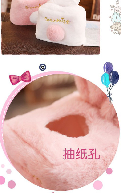 Soft and Adorable Cute Pink Rabbit Plush Tissue Cover Rabbit Ears Home Car Living Room Tissue Box Cartoon Tissue Box