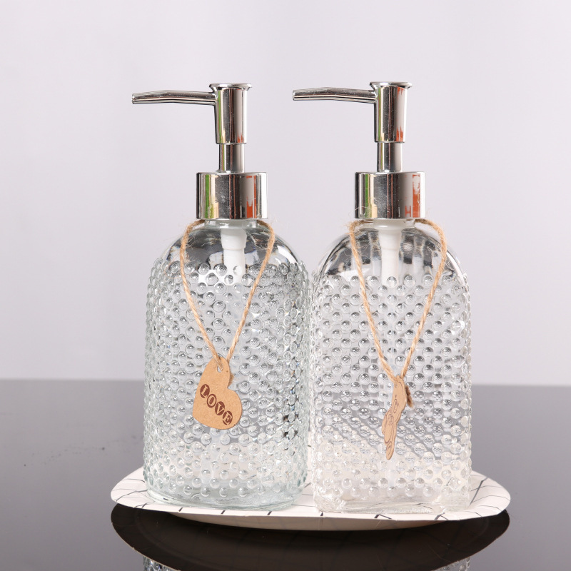 Transparent Glass Sannitizer Replacement Bottle 500ml Household Press Type Detergent Shower Gel Shampoo Travel Bottle
