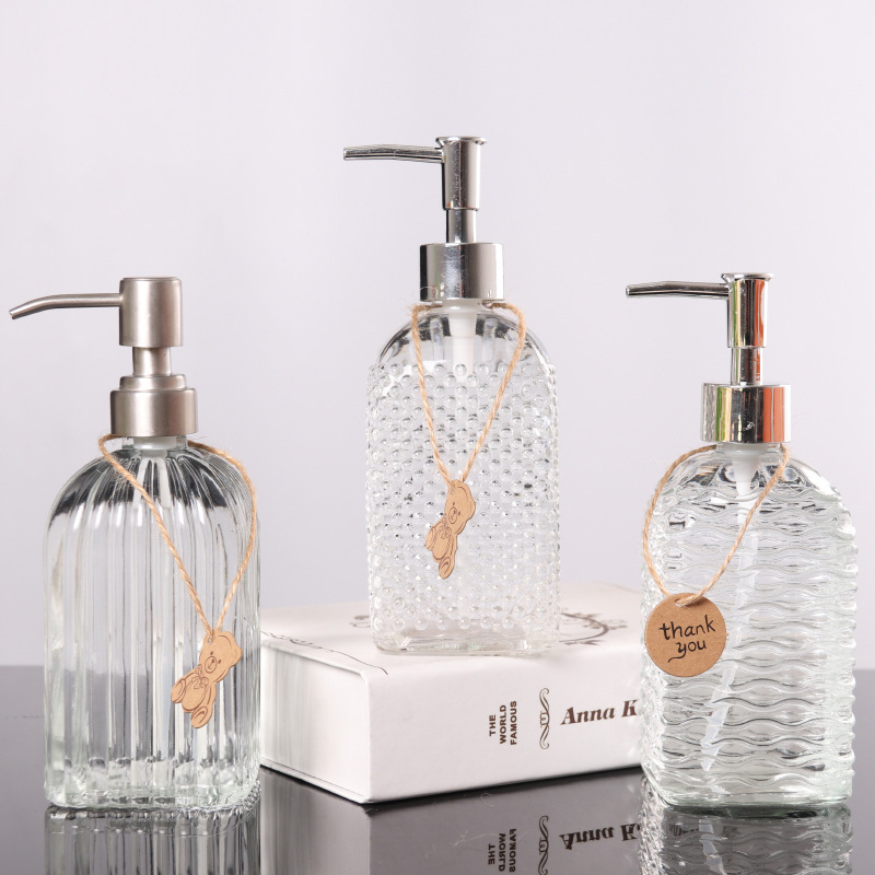 Transparent Glass Sannitizer Replacement Bottle 500ml Household Press Type Detergent Shower Gel Shampoo Travel Bottle
