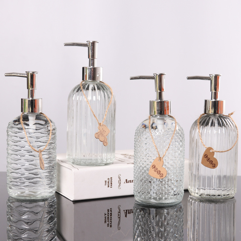 Transparent Glass Sannitizer Replacement Bottle 500ml Household Press Type Detergent Shower Gel Shampoo Travel Bottle
