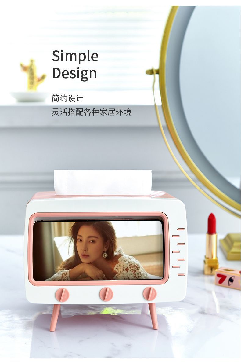 INS Same Cute TV Tissue Box Free Punch Tissue Box Mobile Phone Holder Storage Box Desktop Decoration INS Same Cute TV Tissue Box Free Punch Tissue Box Mobile Phone Holder Storage Box Desktop Decoration