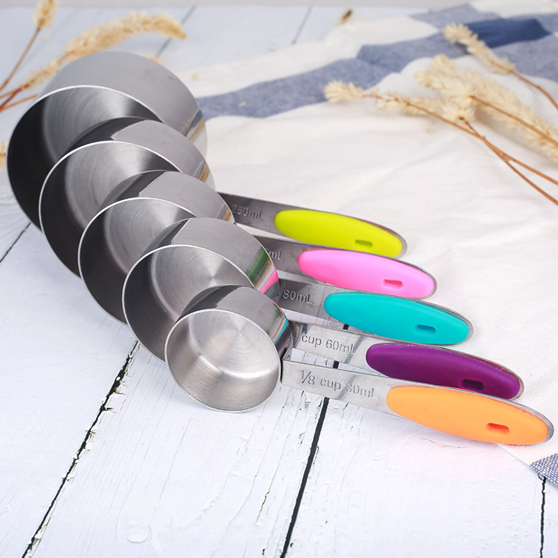 Color Box Package 10-Piece Stainless Steel Measuring Cup Measuring Spoon Measuring Spoon Set with Silicone Thermal Insulation Pad Baking Utensils