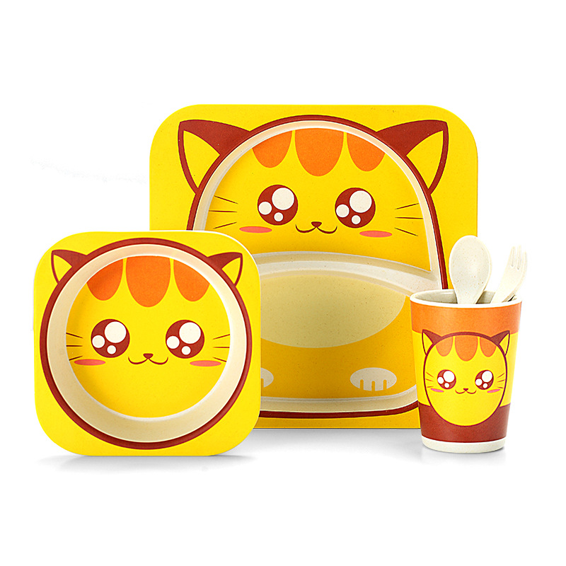 Zhimedo Bamboo fiber children&#039;s Tableware Set for Baby Split plate Creative Cartoon Rice Bowl Gift Customization