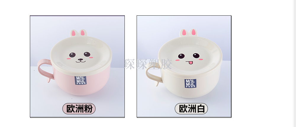 Stainless steel instant noodle bowl with double layer intertropical cover cartoon children's meal bowl