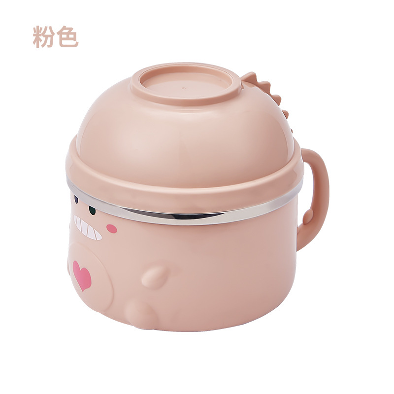 304 Stainless Steel Dinosaur Instant Noodle Bowl Double-Layer Large Capacity College Student Dormitory Instant Noodle Bowl Portable Portable Fast Food Cup
