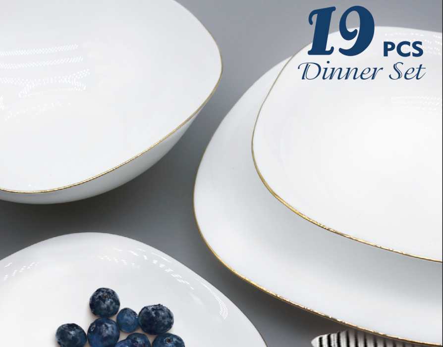 BESTWAY edged square bowl white jade porcelain bowl soup bowl noodle bowl cutlery plate