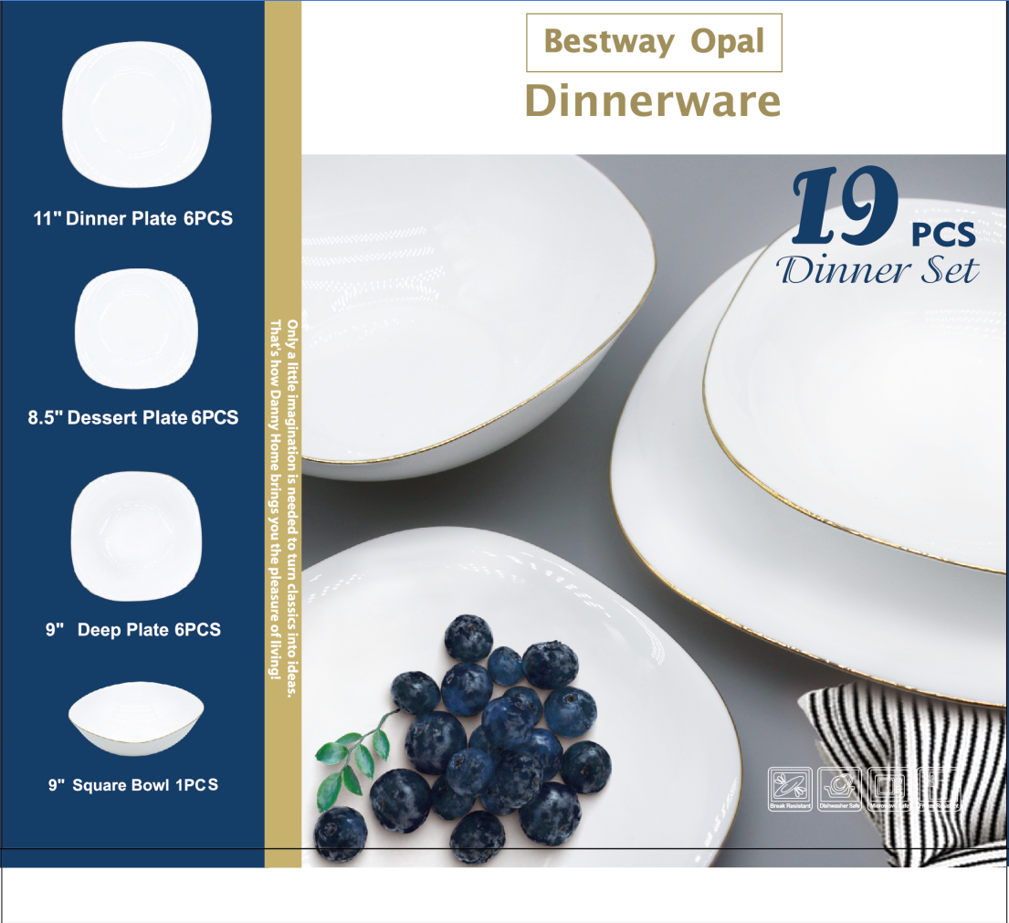 BESTWAY edged square bowl white jade porcelain bowl soup bowl noodle bowl cutlery plate